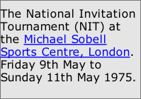 The National Invitation Tournament (NIT) at the Michael Sobell Sports Centre, London. Friday 9th May to Sunday 11th May 1975.
